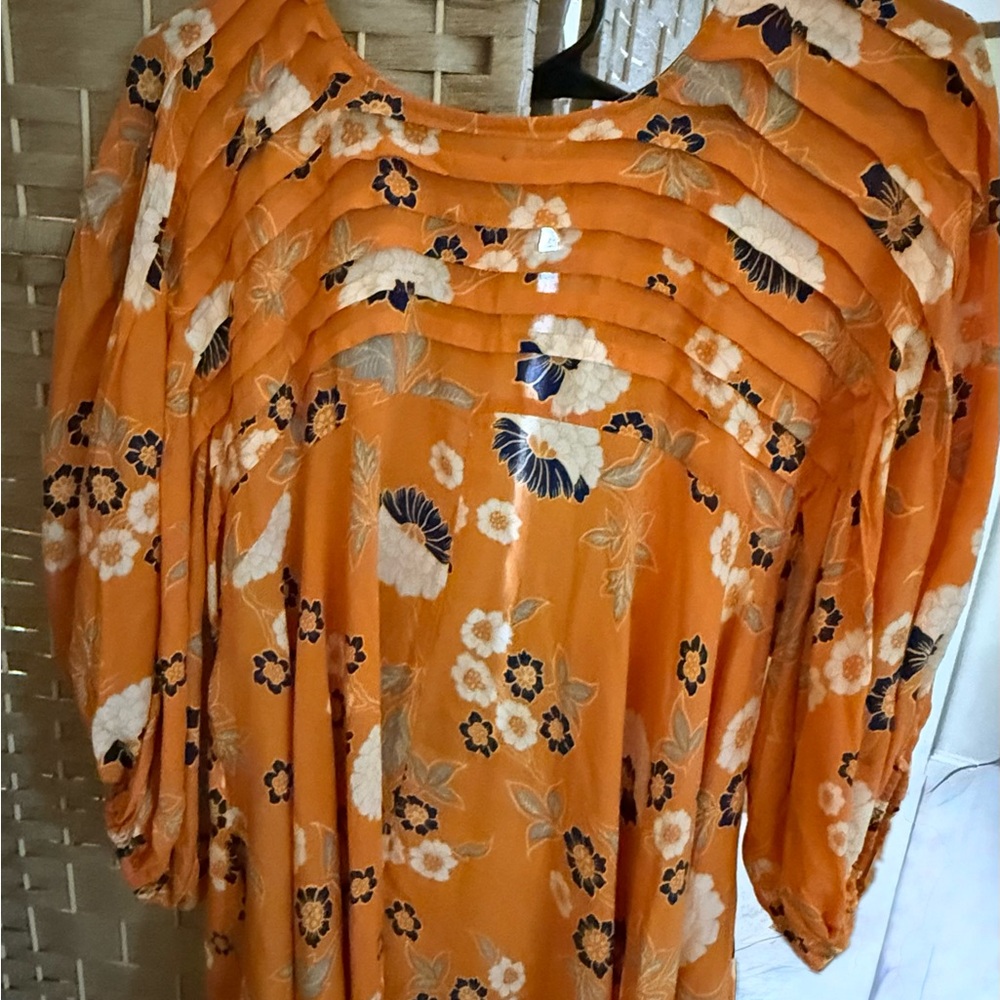 Free People Orange Floral Blouse